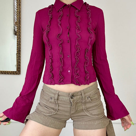 magenta 90’s frilly shirt