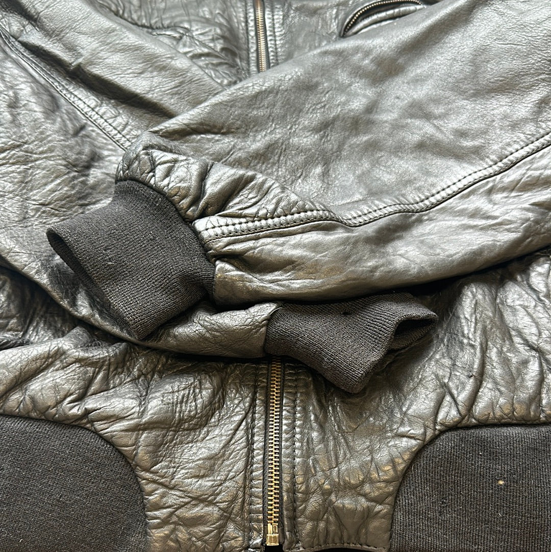 black soft leather bomber jacket