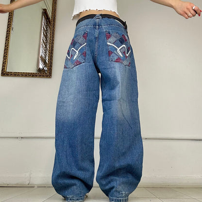 wide leg baggy embroidered jeans