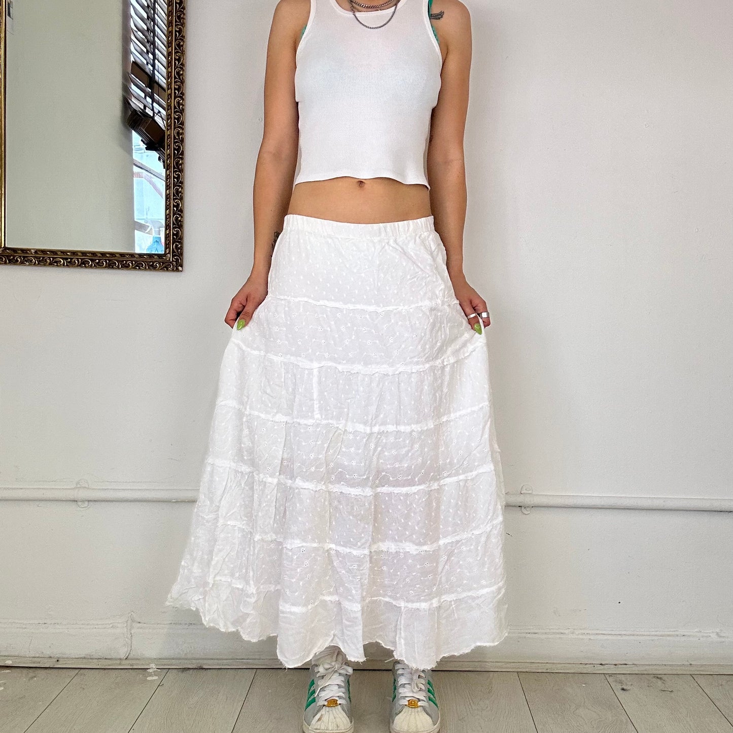 00’s white tiered maxi skirt