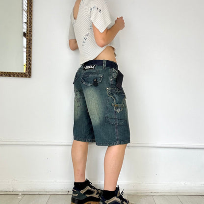 dark wash denim cargo jorts