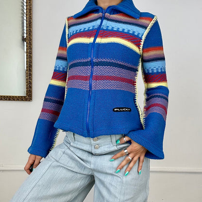 2000's colourful striped zip up jumper