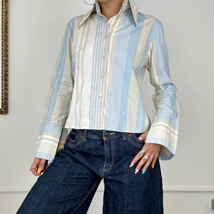 90's button up blue striped blouse