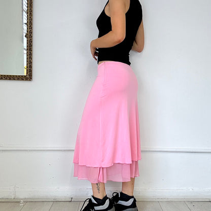 pink flowy midi skirt