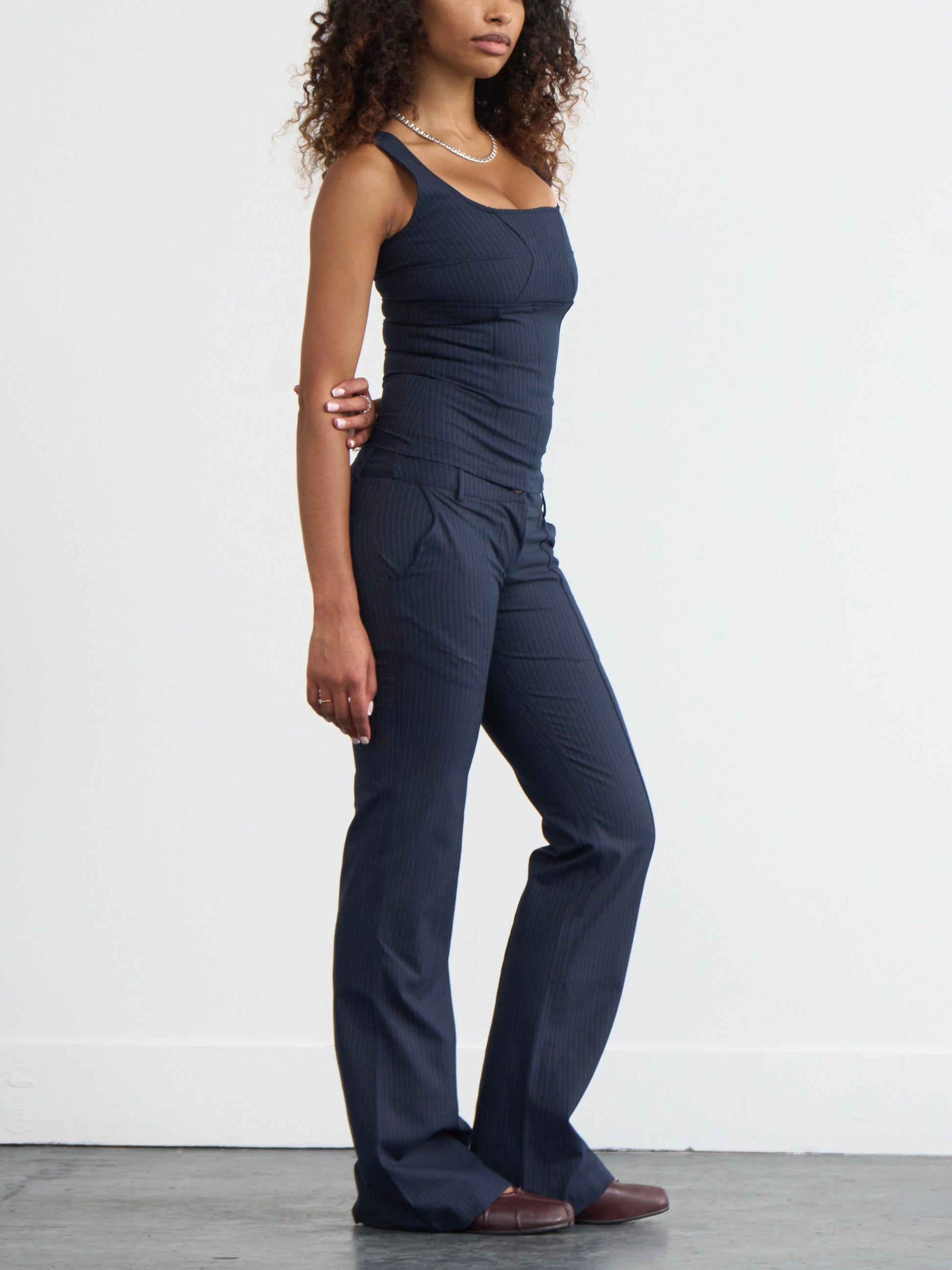 frankie trouser - navy pinstripe