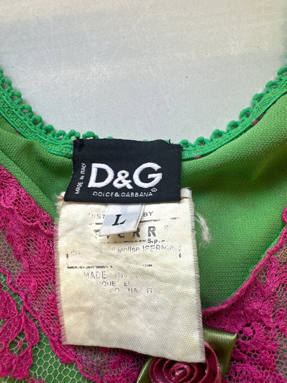 vintage dolce & gabbana green & pink lace corset top