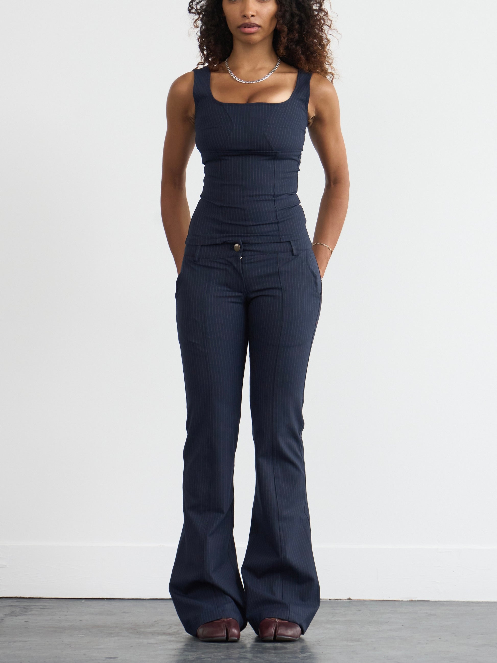 frankie trouser - navy pinstripe