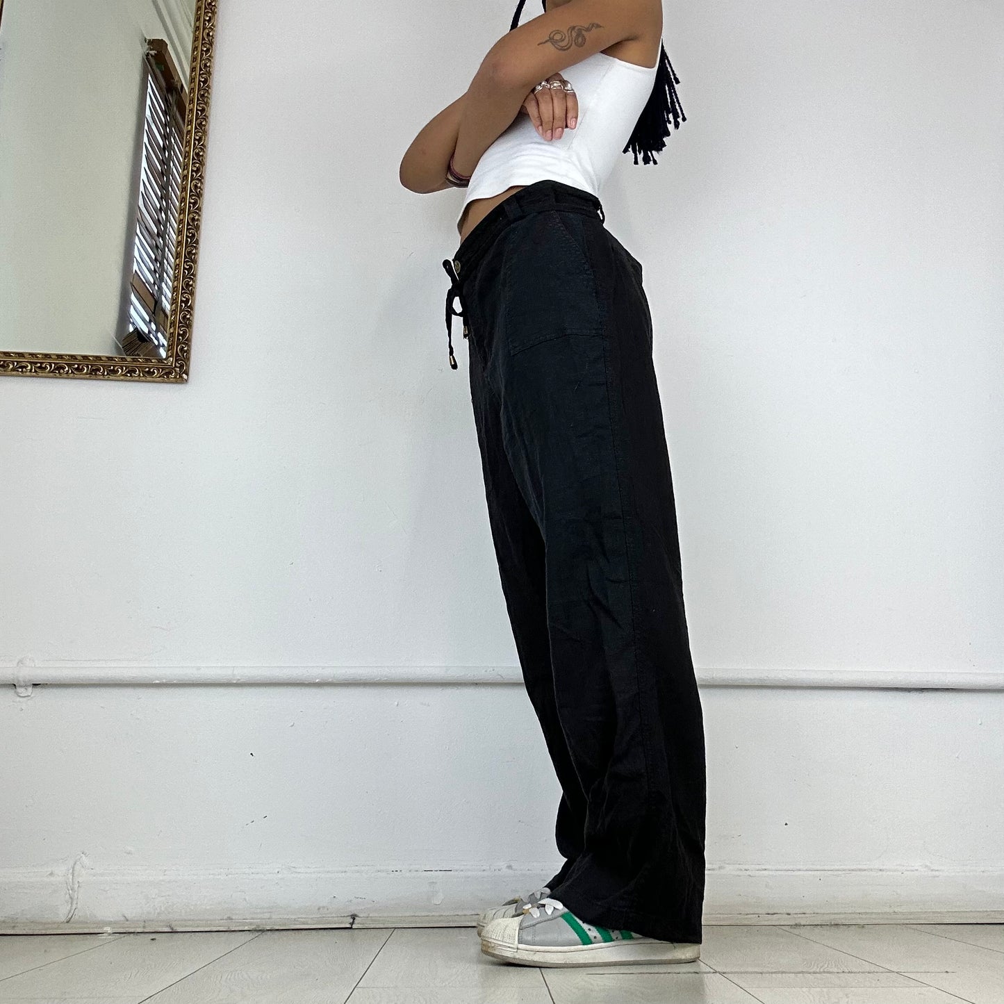 black linen trousers