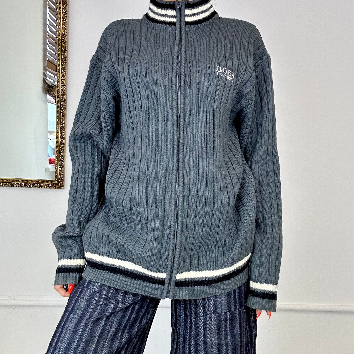 vintage hugo boss zip up knitted jumper