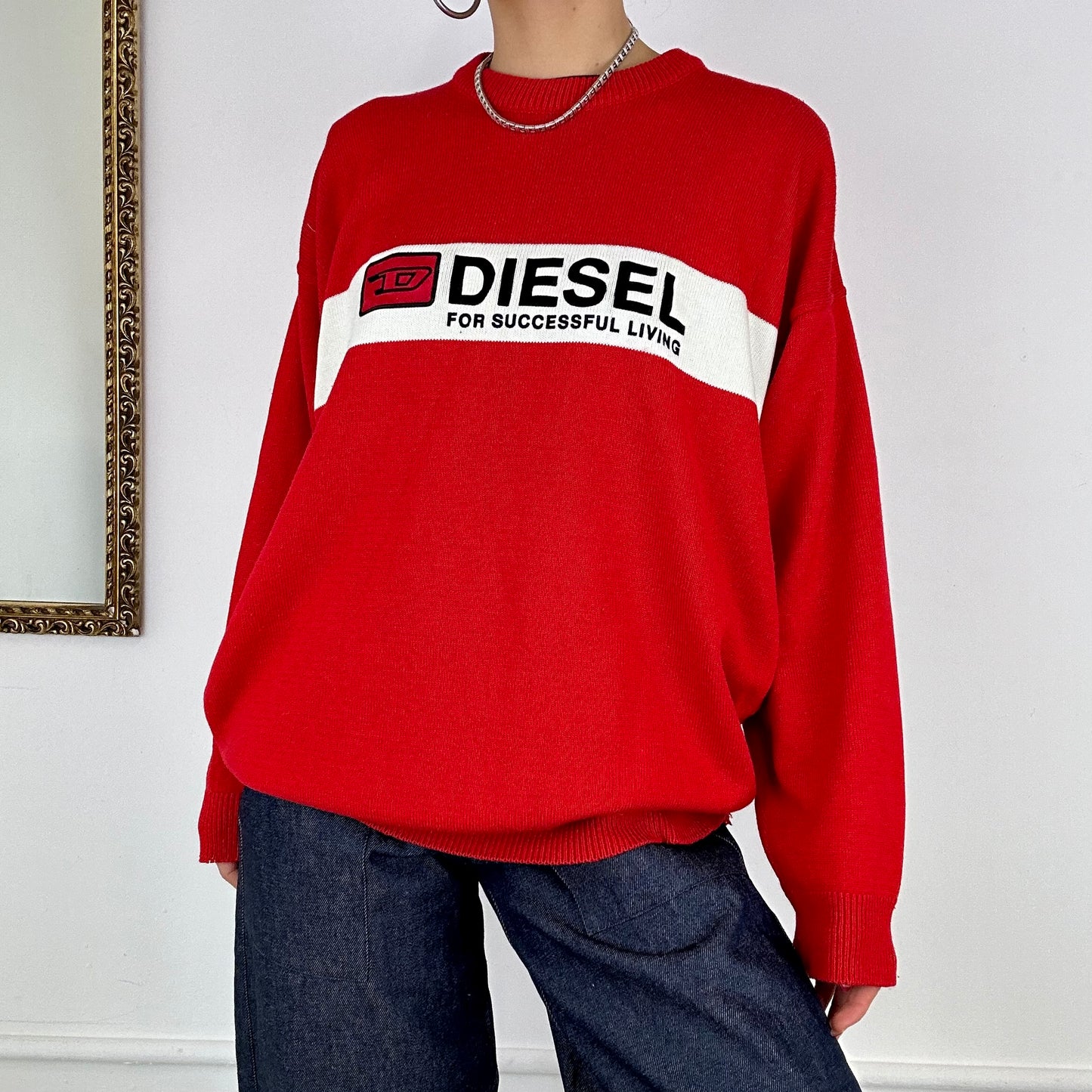 diesel red knitted jumper