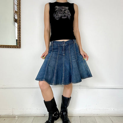 pleated denim mini skirt