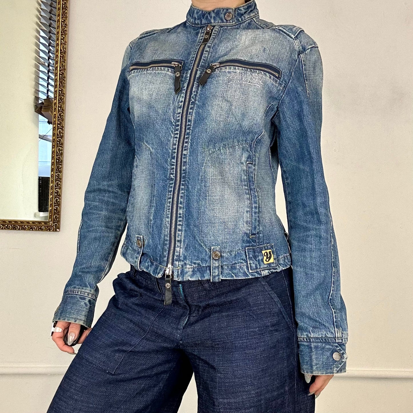 2000's denim zip up jacket