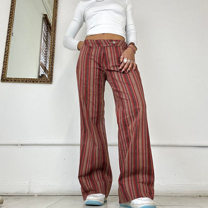 red stripped flared trousers