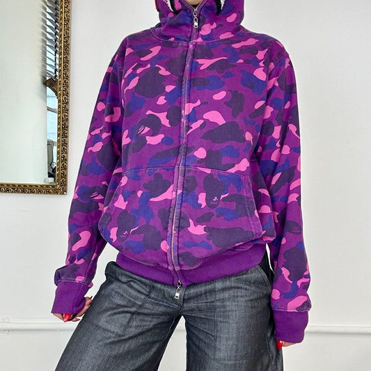 purple full zip a bathing ape shark zip up hoodie