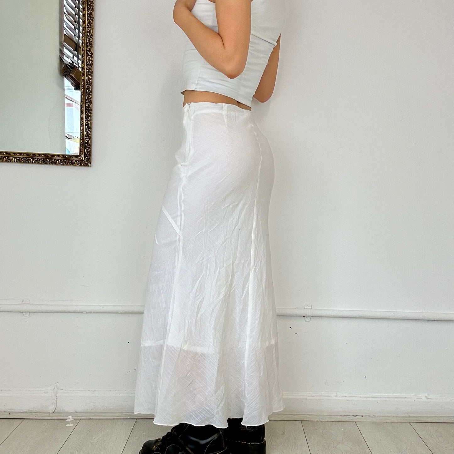 white flowy maxi skirt