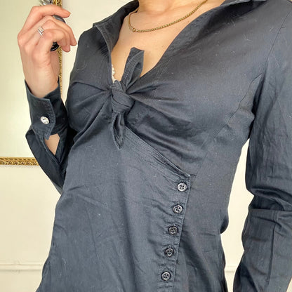 black fitted asymmetric button up  shirt