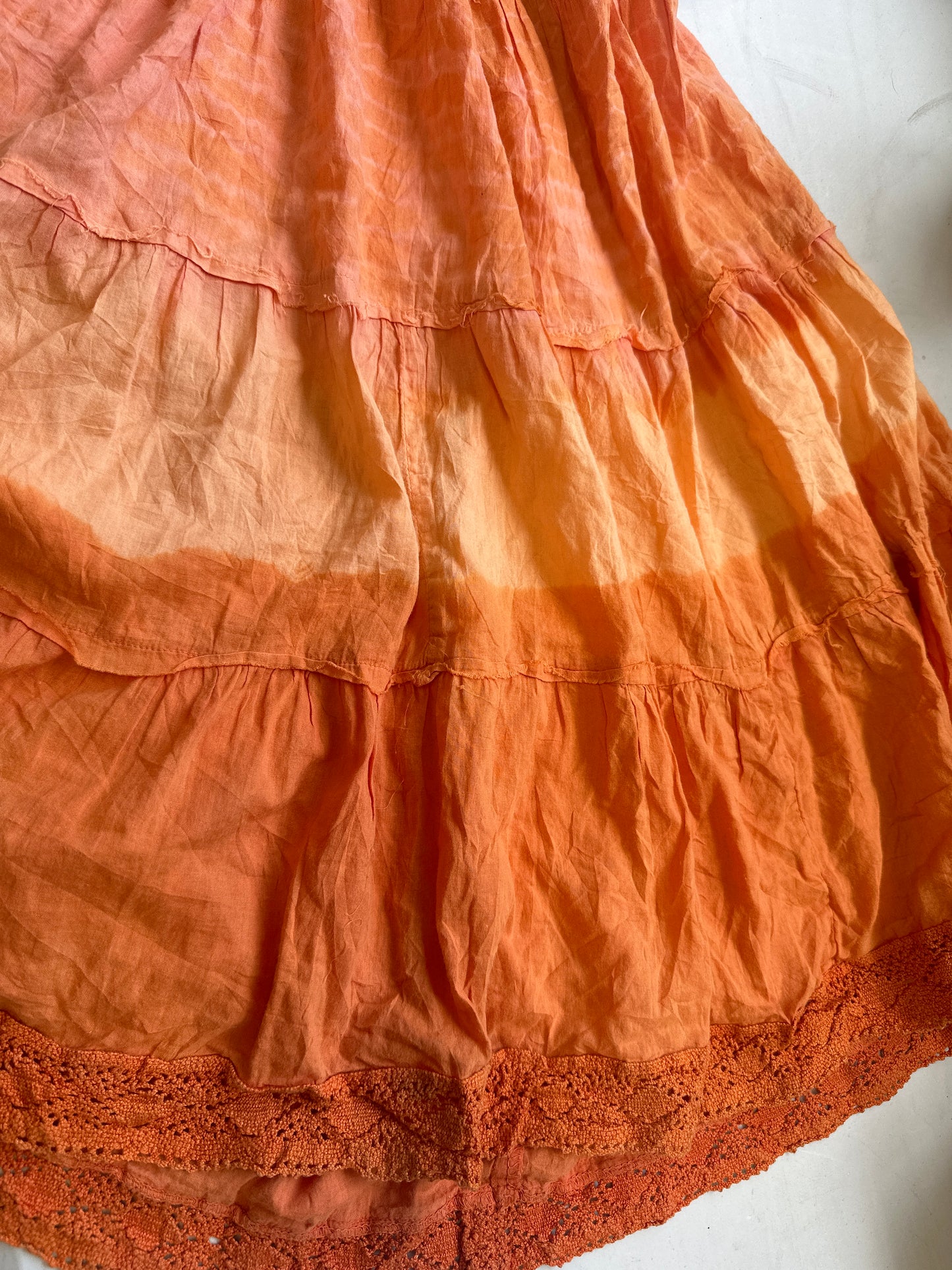 orange ombré print tiered maxi skirt