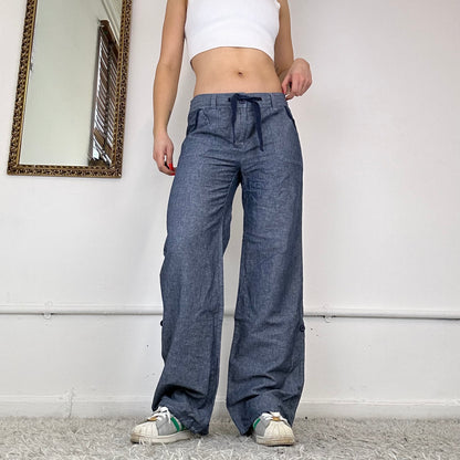 wide leg denim cargo trousers