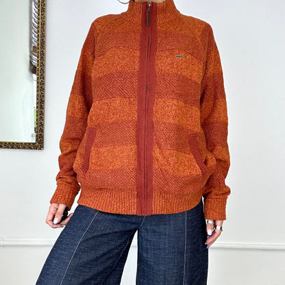 vintage orange knit zip up jumper