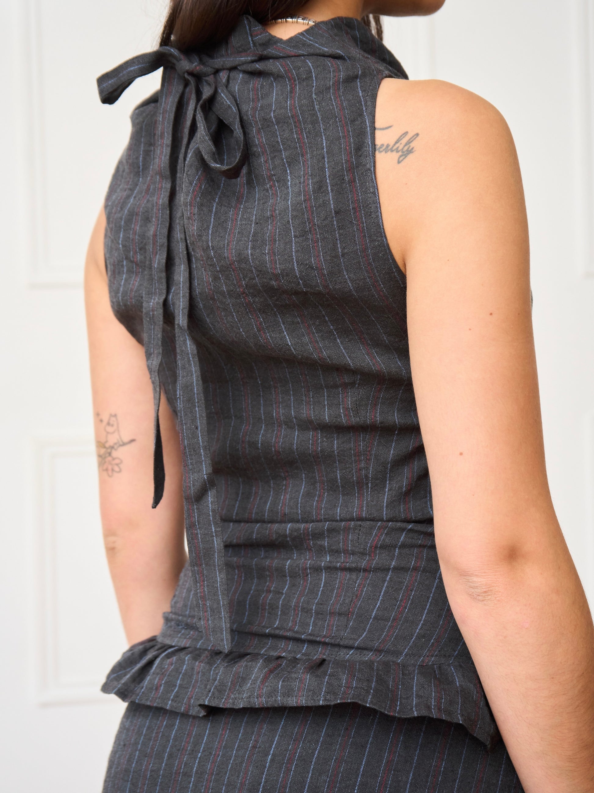 alex top - pinstripe linen