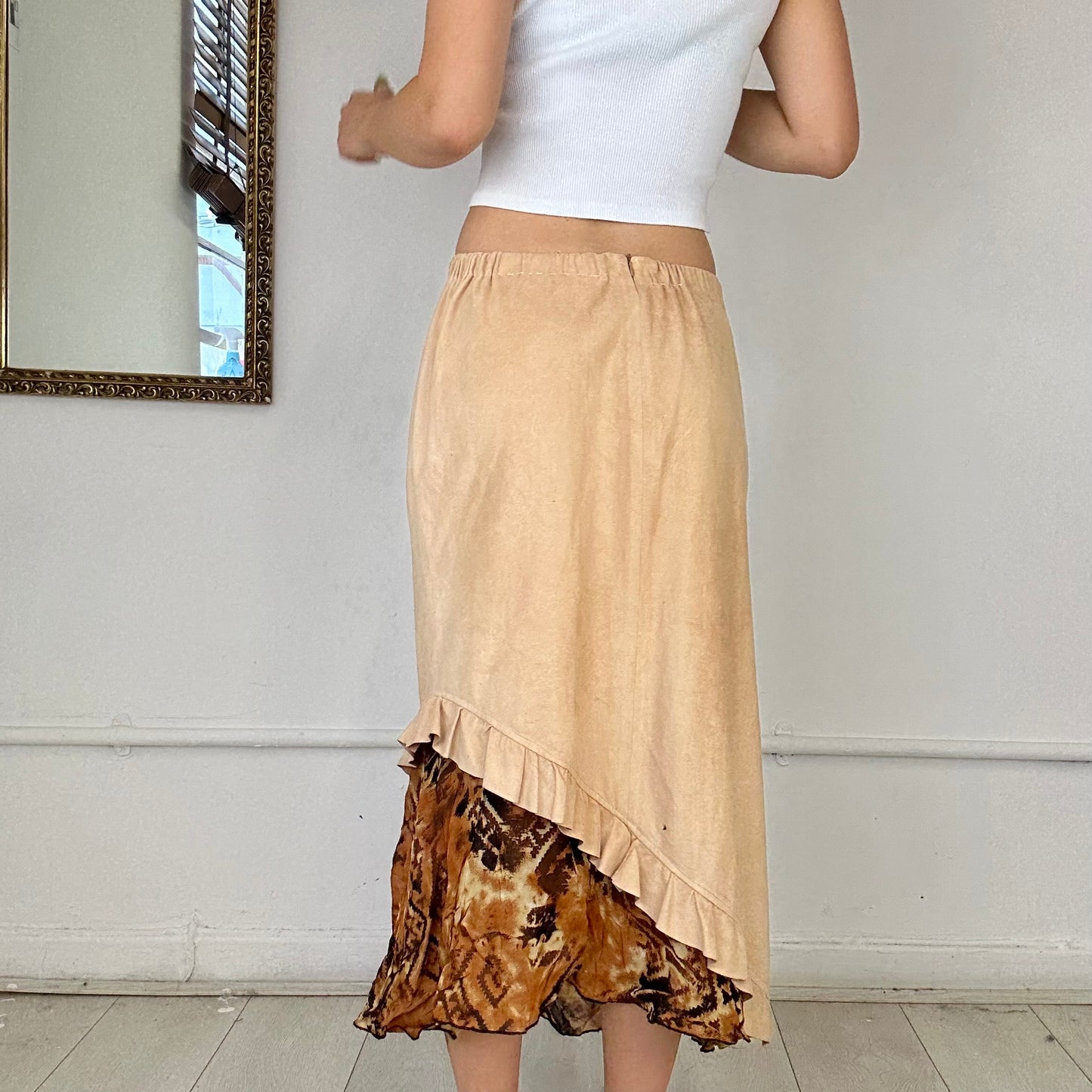 2000's faux suede and mesh maxi skirt