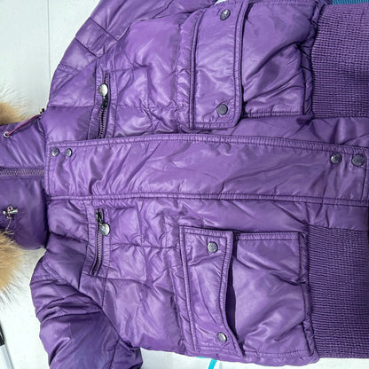 vintage moncler purple zip up hooded puffer coat