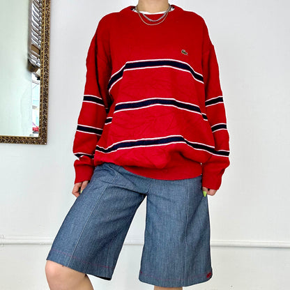 lacoste red striped knitted jumper