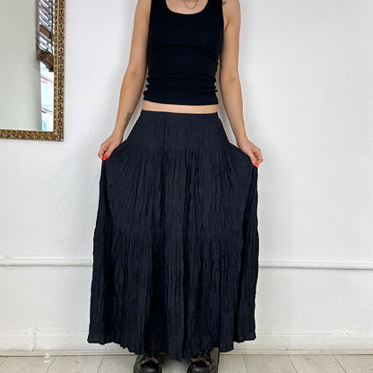 black pleated maxi skirt