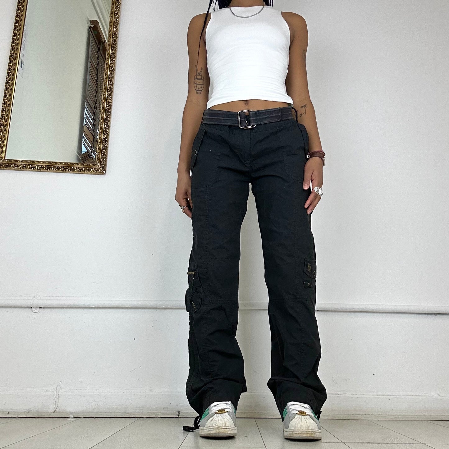 baggy black cargo trousers