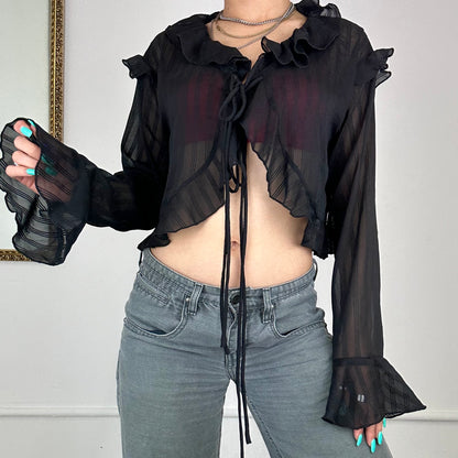 90’s black sheer blouse