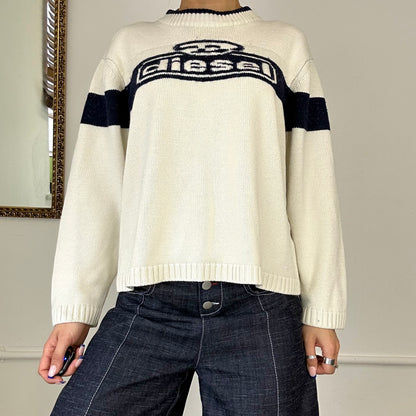 vintage diesel cream knit logo jumper