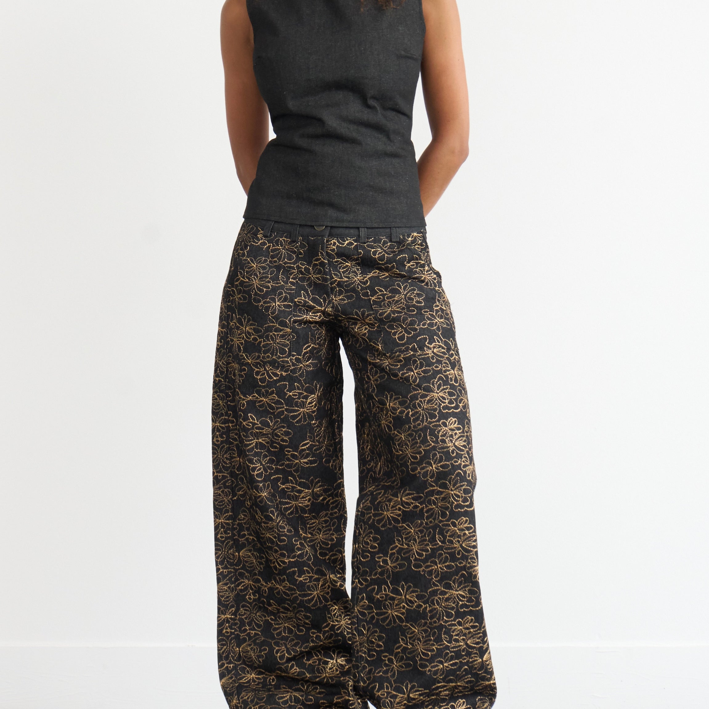 jean ample - denim anthracite brodé inversé