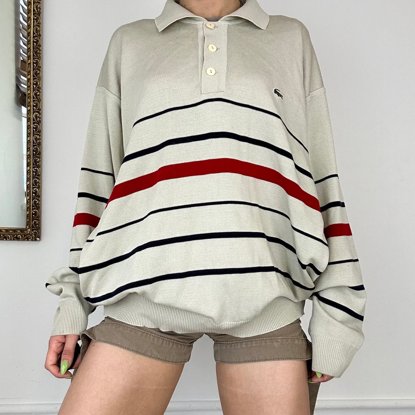 vintage cream striped lacoste polo jumper