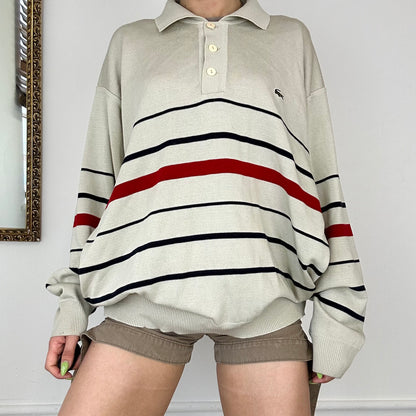 vintage cream striped lacoste polo jumper