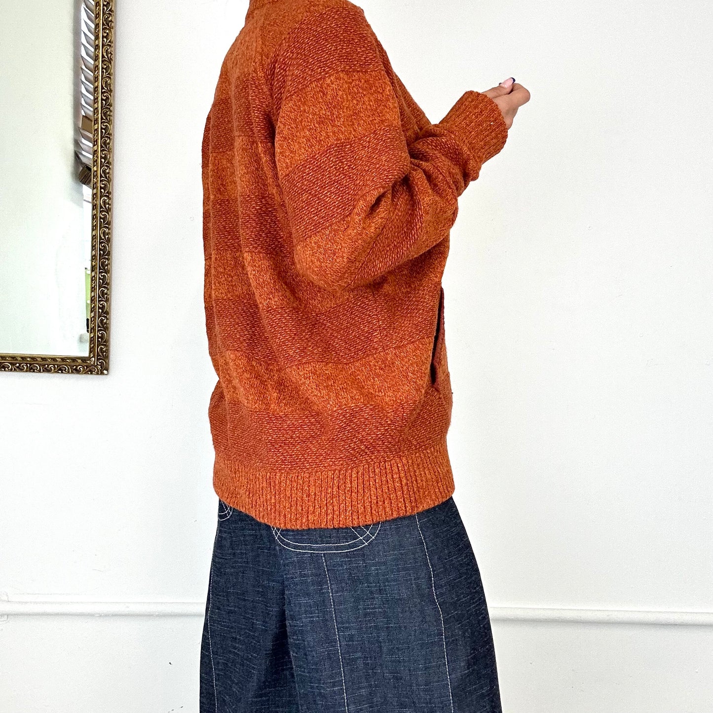 vintage orange knit zip up jumper