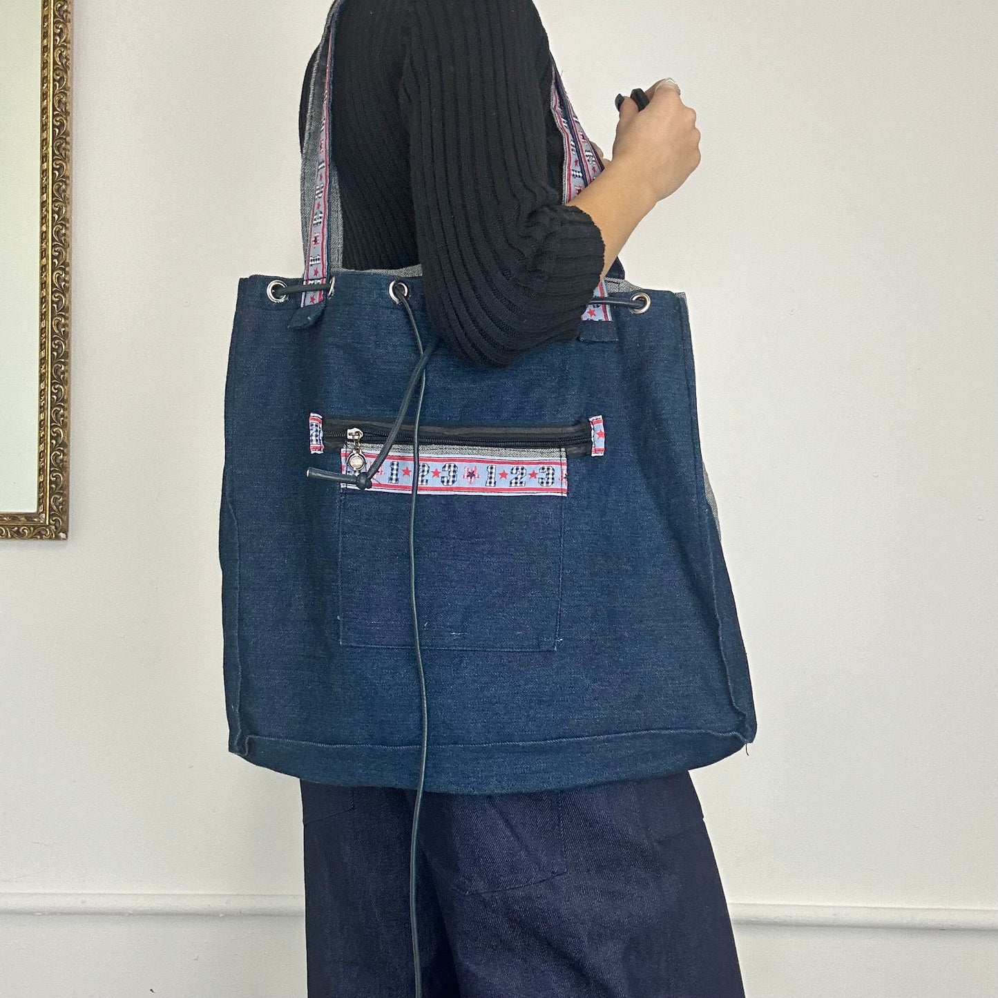 funky denim tote bag