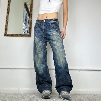 wide leg two tone jeans