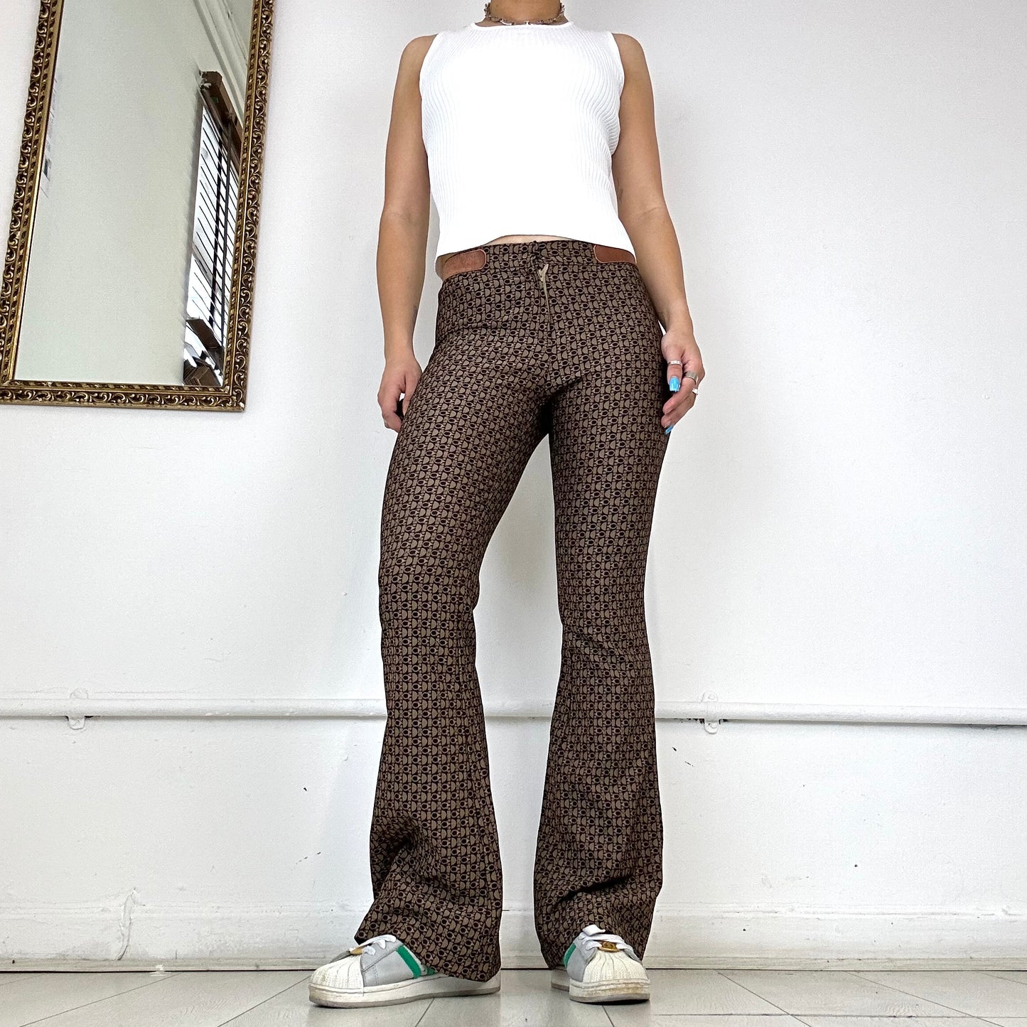 boyco italian flared printed monogram trousers