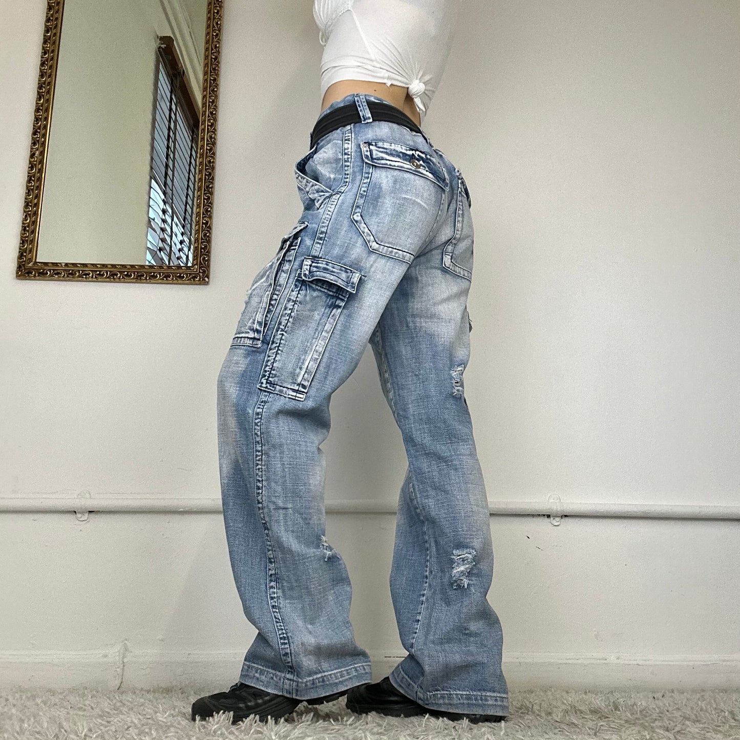 00s bleach wash cargo jeans