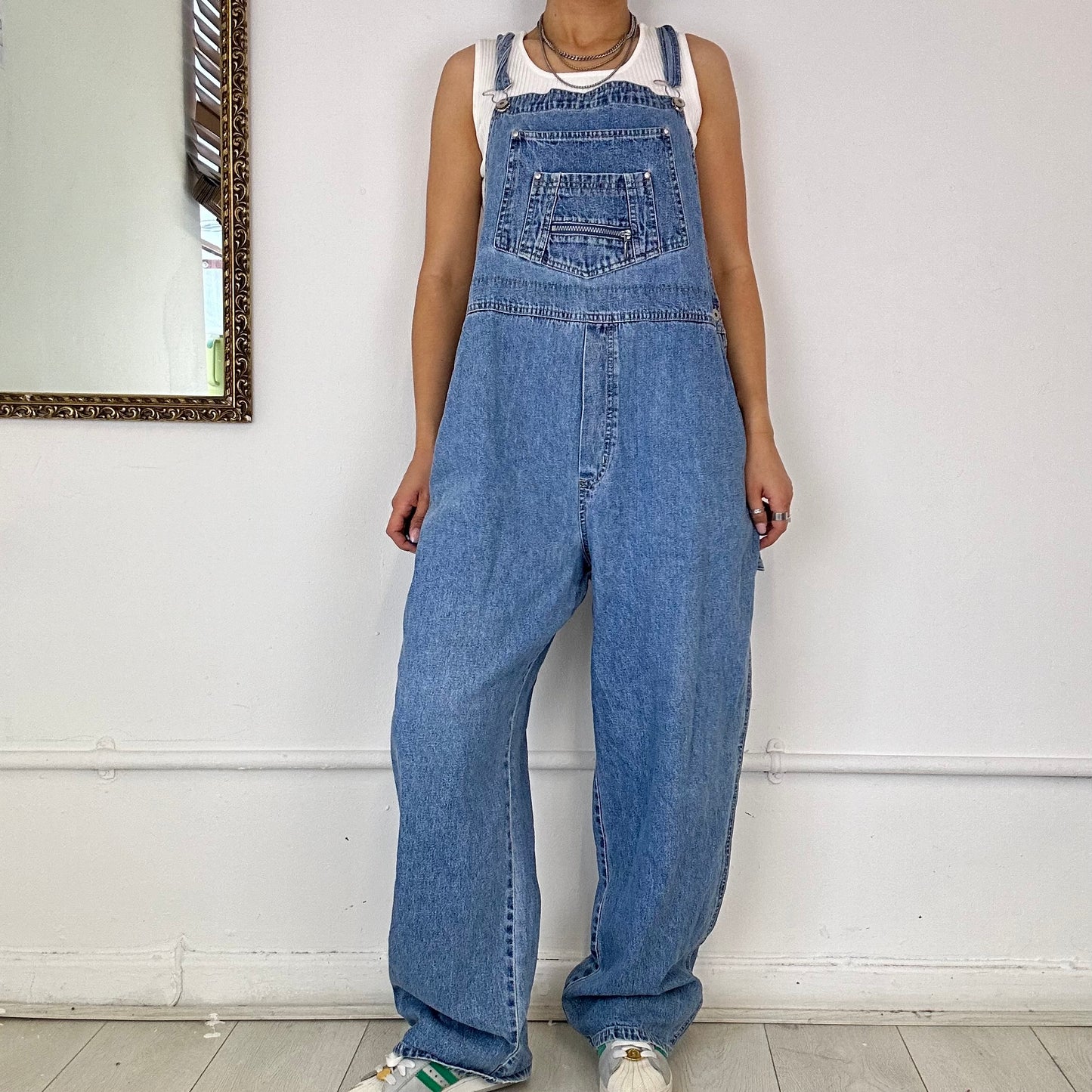 baggy light wash denim cargo dungarees