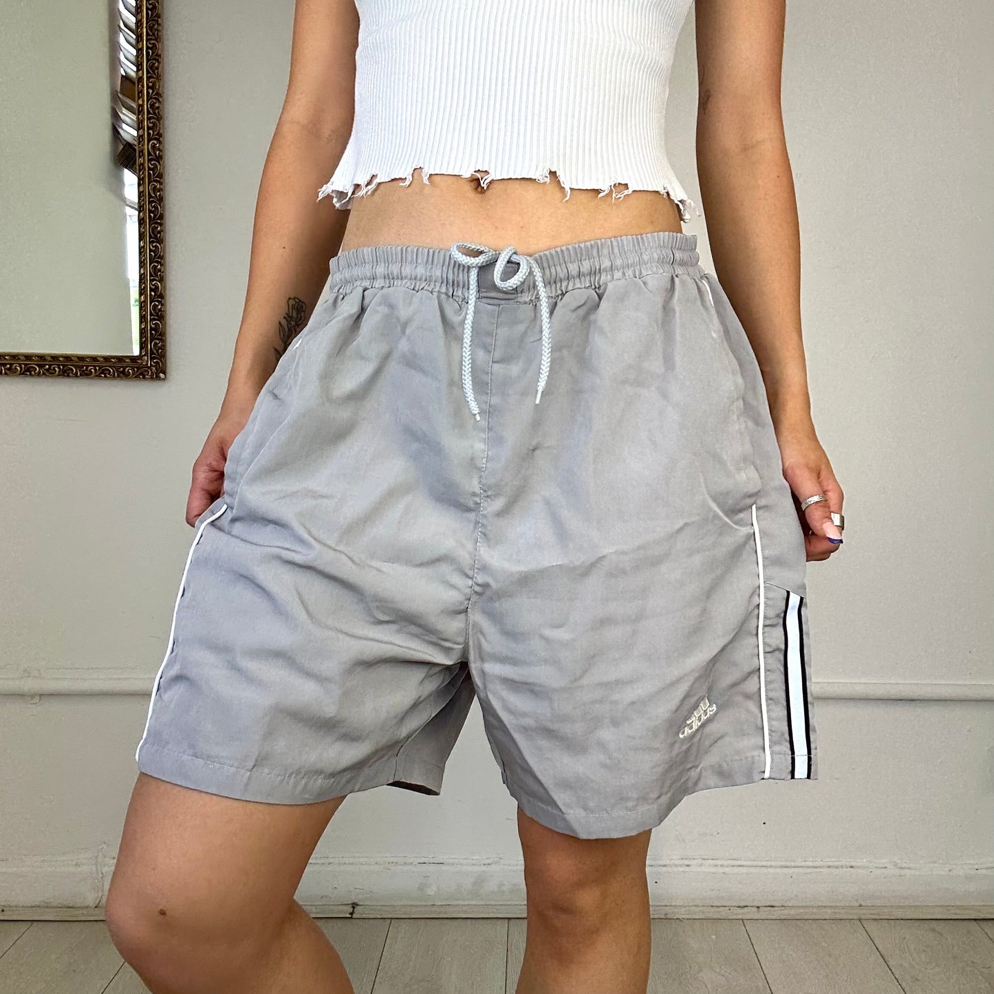 vintage grey adidas track shorts