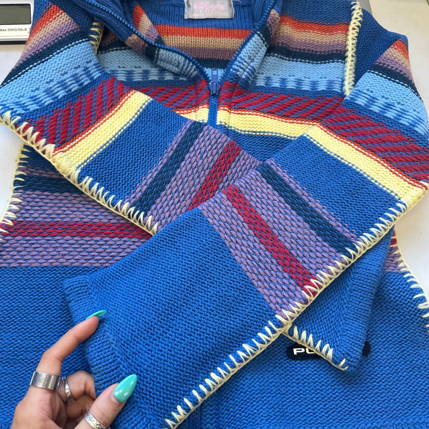 2000's colourful striped zip up jumper