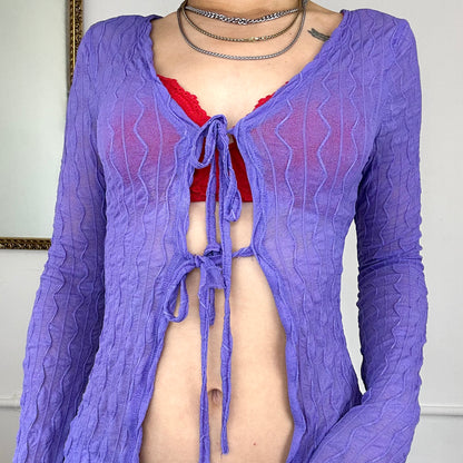 purple flowy long sleeve tie top