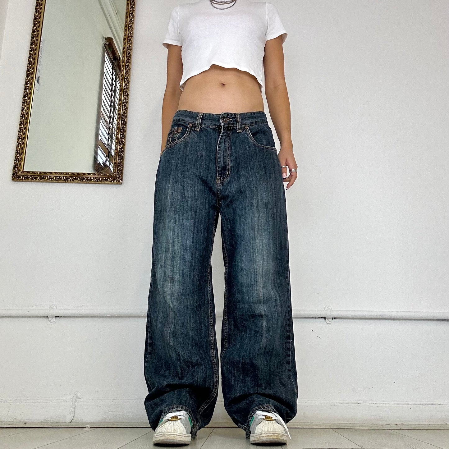 90's dark blue baggy jeans