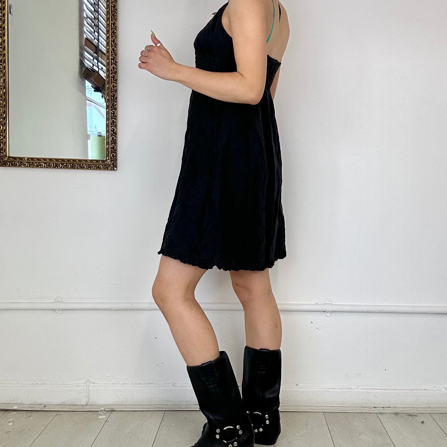 black halterneck flowy dress