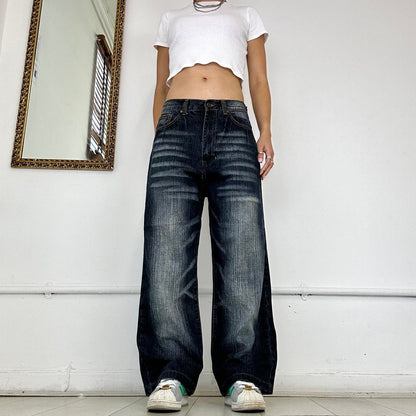 two tone dark wash baggy jeans