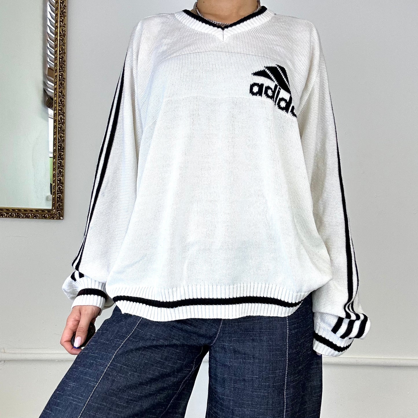 adidas vintage white knit jumper