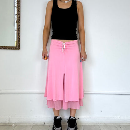 pink flowy midi skirt