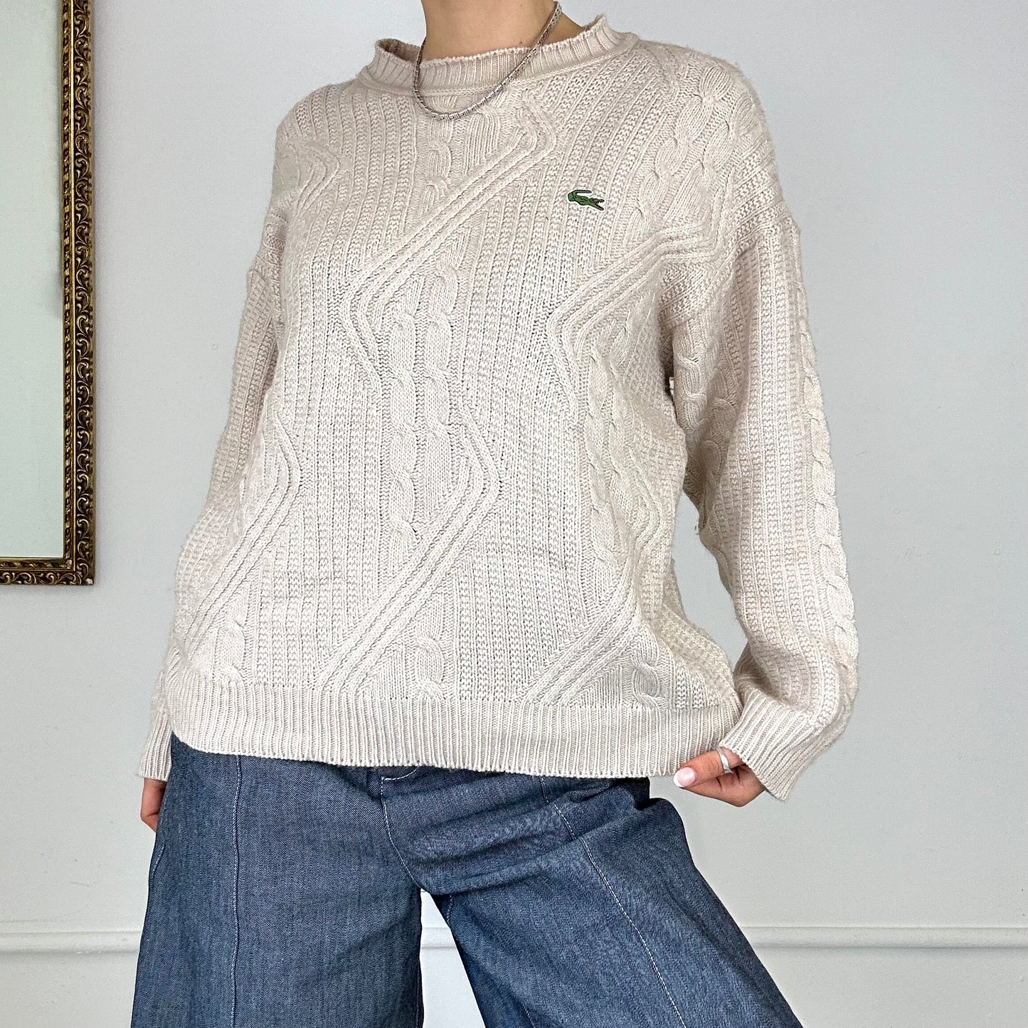 vintage lacoste cream cable knit jumper