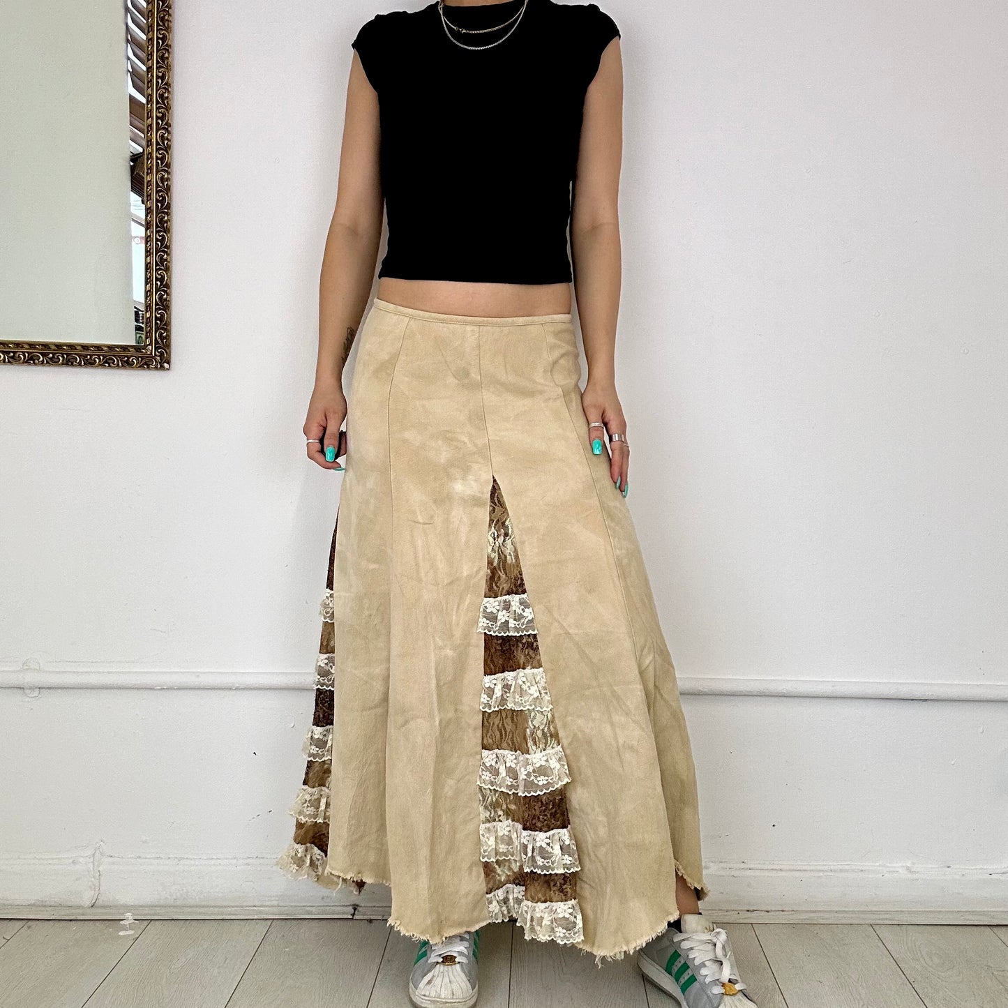 vintage maxi skirt with mesh inserts